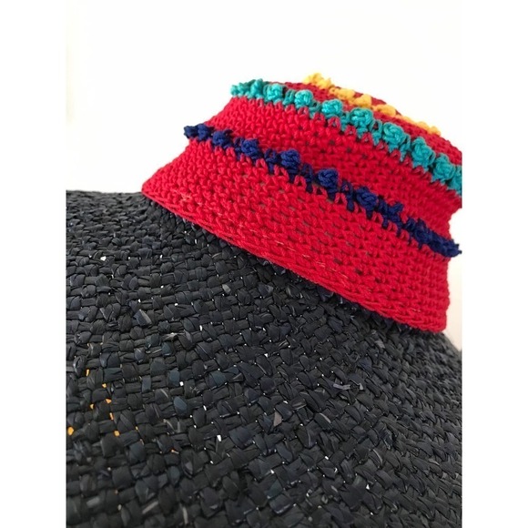 Vintage 1980s Navy‎ Straw Wide Brim Hat Funky Cool - Picture 5 of 5